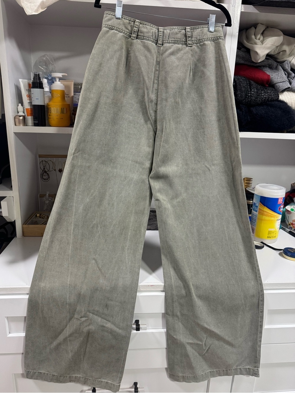 Bella Dahl Size 28 High Rise Wide Leg Tencel Pants Washed Olive Gray - Picture 4 of 7